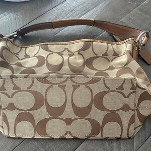 Coach Tan and Brown Signature Shoulder Bag